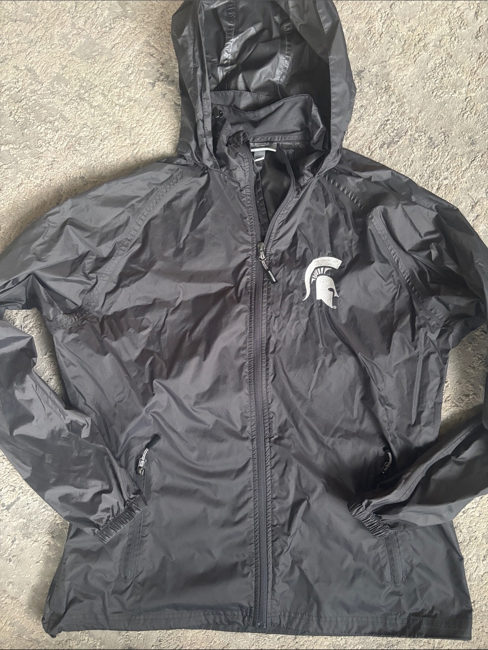Men's Black Hooded Windbreaker with Spartan Emblem